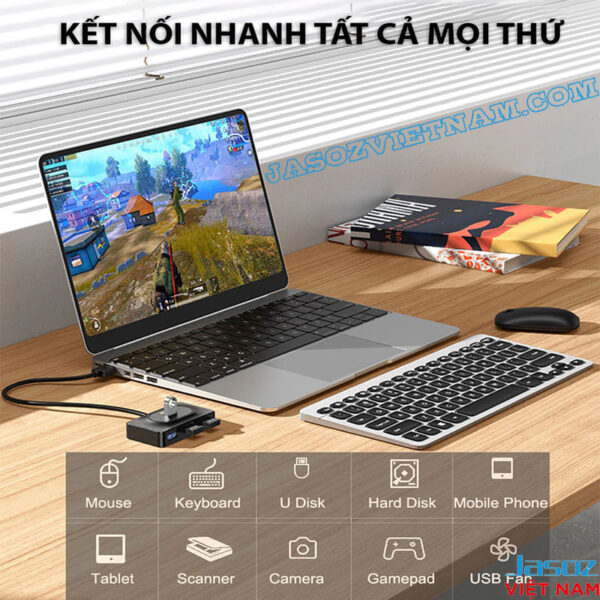 Bộ Chia Cổng USB-C Sang 4 Cổng USB 3.0 Jasoz F113 6 Hub USB 3.0 Jasoz F110 kết nối nhiều thiết bị cùng lúc cho laptop PC MacBook