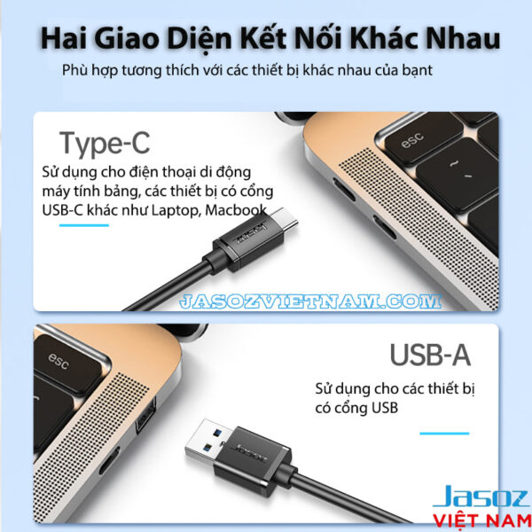 Cáp Jasoz USB Type-C và USB-A – hỗ trợ laptop, MacBook, điện thoại, máy tính bảng, thiết bị ngoại vi