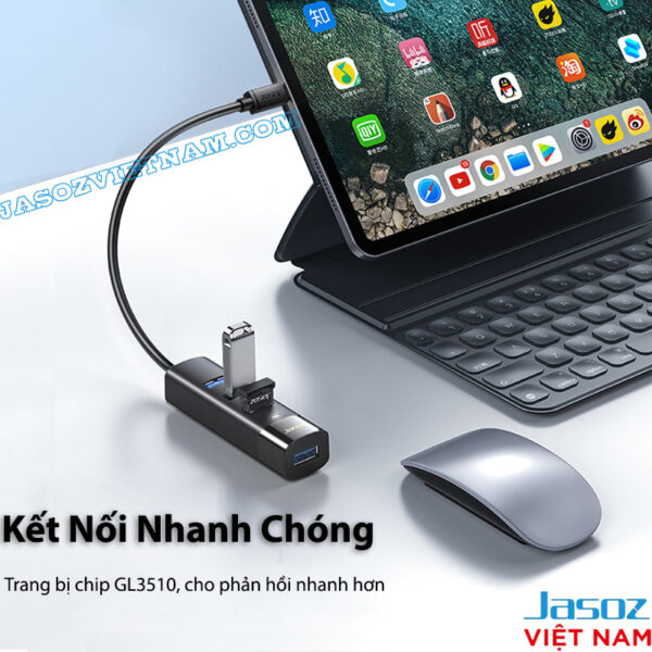 Hub USB 3.0 Jasoz F116 4 cổng, chipset GL3510, kết nối nhanh cho iPad, tablet, laptop và phụ kiện ngoại vi
