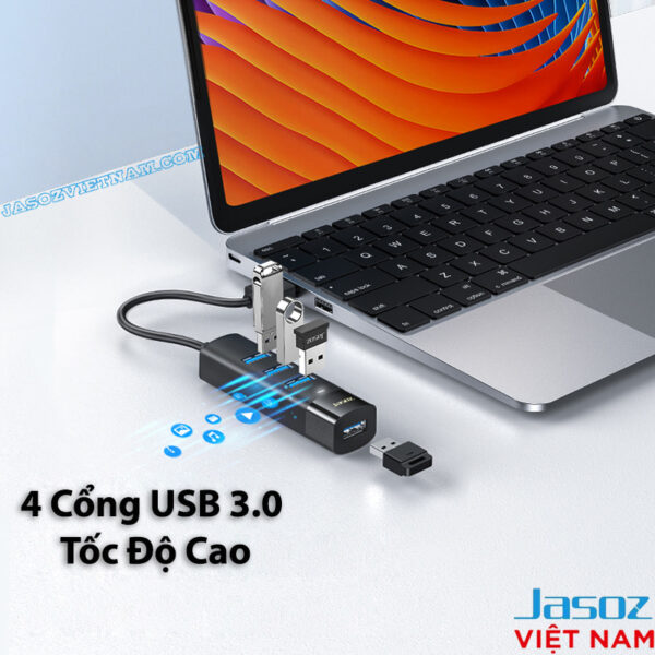 Hub USB 3.0 Jasoz F116 4 cổng tốc độ cao 5Gbps, hỗ trợ laptop, PC, MacBook, chipset GL3510 ổn định