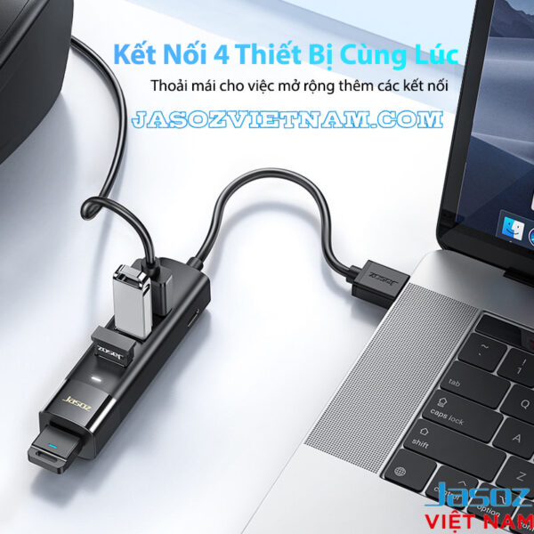 Hub USB 3.0 Jasoz F116 4 cổng kết nối cùng lúc 4 thiết bị ngoại vi, tốc độ 5Gbps, chipset GL3510, nguồn phụ DC5V