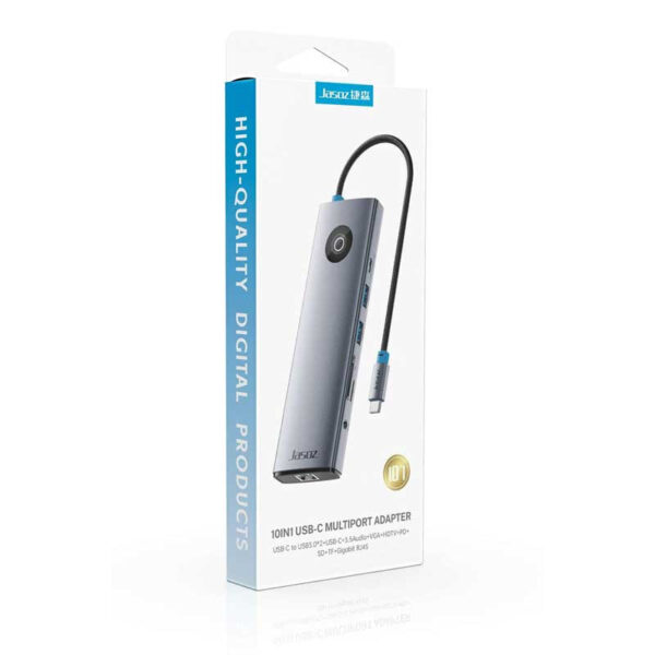 Hub USB-C 10 trong 1 Hỗ Trợ USB 3.0x3+HDMI+VGA +Audio 3.5mm +RJ45 + SD/TF +PD 100W Jasoz T-H113 2 Hộp đóng gói Hub USB-C 10 trong 1 Jasoz T-H113 - HDMI 4K, VGA, RJ45, SD/TF, Audio 3.5mm, PD 100W