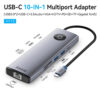 Hub USB-C 10 trong 1 Jasoz T-H113 - USB 3.0×3, HDMI 4K, VGA, RJ45, SD/TF, Audio 3.5mm, PD 100W