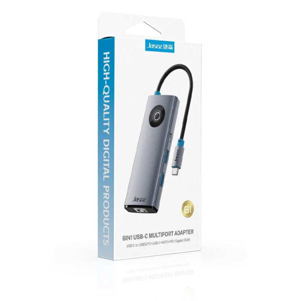 Hub USB-C 6-in-1 Jasoz T-H111 HDMI 4K USB 3.0 RJ45 PD100W Chính Hãng