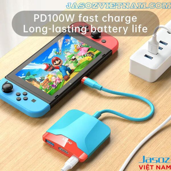 Hub USB Type C Sang HDMI 4K@30Hz +USB 3.0 +PD100W Jasoz T-H106 4 Hub USB Type C Jasoz T-H106 – HDMI 4K, USB 3.0 5Gbps, PD 100W – Kết nối điện thoại và USB