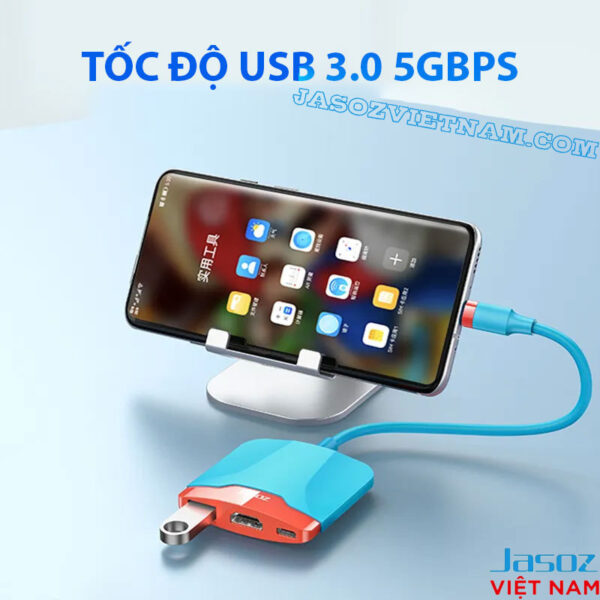 Hub USB Type C Sang HDMI 4K@30Hz +USB 3.0 +PD100W Jasoz T-H106 3 Hub USB-C Jasoz T-H106 – Truyền dữ liệu 5Gbps qua USB 3.0, HDMI 4K, PD 100W
