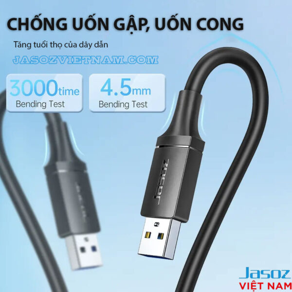 Cáp USB 3.0 Hai Đầu Dương Tốc Độ 5Gbps Jasoz D118 4 Cáp USB 2.0 Male to Male Jasoz D107 T-D127 1.5M, T-D144 3M – Chống uốn gập, bền bỉ 3000 lần test