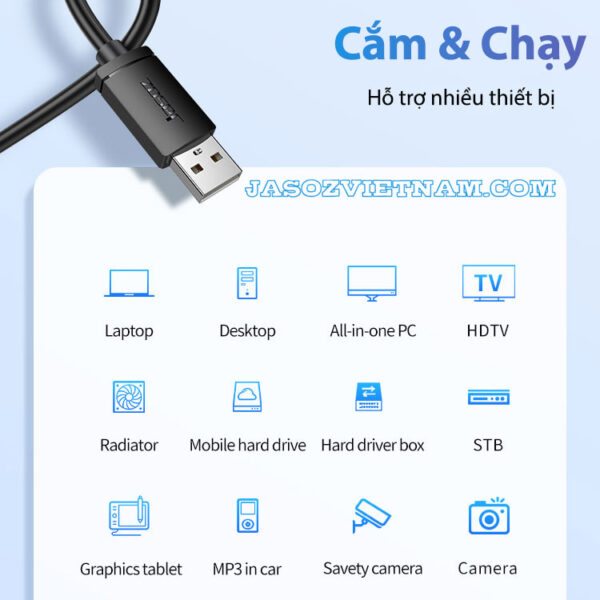 Jasoz D107 Cáp USB 2.0 Hai Đầu Đực Male To Male 9 Cáp USB 2.0 hai đầu đực Jasoz D107 T-D127 1.5M, T-D144 3M hỗ trợ cắm & chạy, kết nối laptop, PC, TV, máy ảnh, camera, ổ cứng di động