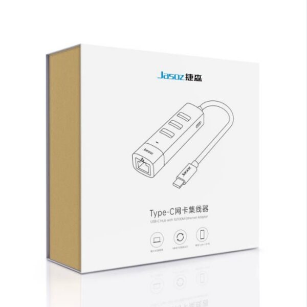 Bộ Chuyển USB To Lan 100Mbps Kèm 3 Cổng USB 2.0 Jasoz T-F116 2 Hộp Đóng Gói Bộ Chuyển Type-C Sang LAN RJ45 100Mbps Kèm 3 Cổng USB 2.0 Jasoz T-F116 Chính Hãng