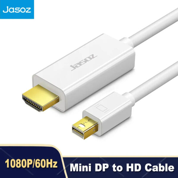 Cáp Mini DisplayPort to HDMI Dài 1.5M Jasoz G108 T-G110 2 Cáp Mini DisplayPort to HDMI Jasoz G108 – SKU T-G110 1.5M, T-G111 2M, T-G112 3M – hỗ trợ Full HD 1080p/60Hz, âm thanh LPCM, màu 12bit Deep Color