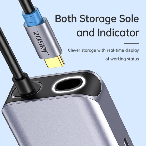 Hub USB-C 8 in 1 Hỗ Trợ HDMI 4K+ RJ45 Gigabit+ USB 3.0+SD/TF+PD 100W Jasoz T-H112 1 Cổng kết nối USB-C và đèn báo hoạt động Hub USB-C 8-in-1 Jasoz T-H112