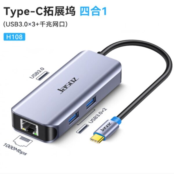 Hub USB C To Lan 1Gbps Kèm 3 Cổng USB 3.0 Jasoz T-H108