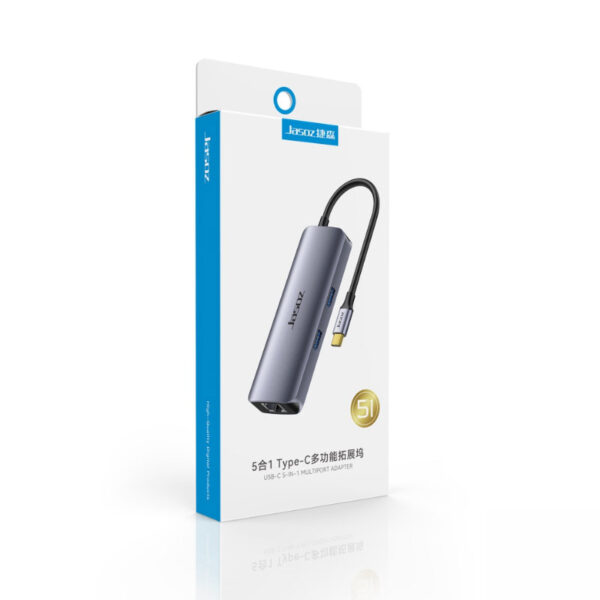 Hub USB Type C Sang 3 Cổng USB + Lan Gigabit Hỗ Trợ Sạc PD 100W Jasoz T-H110 1 Hộp sản phẩm Hub USB-C Jasoz T-H110 5-in-1 gồm 3 cổng USB 3.0, LAN 1Gbps và sạc nhanh PD 100W, chipset FL5002 + RTL8153.