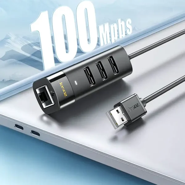 Hub USB-C Jasoz T-F115 tốc độ mạng LAN 100Mbps kèm 3 cổng USB 2.0