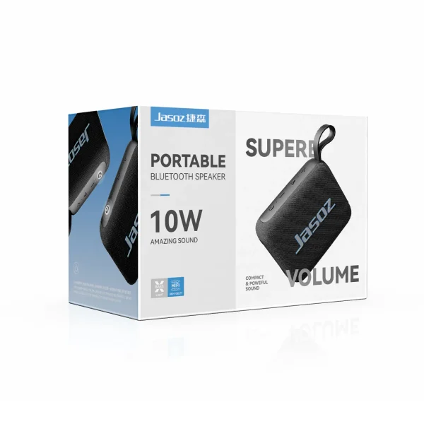 Hộp sản phẩm Loa Bluetooth Jasoz K113 T-K155 màu đen, công suất 10W, Bluetooth 5.2, pin 1200mAh, chống nước, hỗ trợ TWS