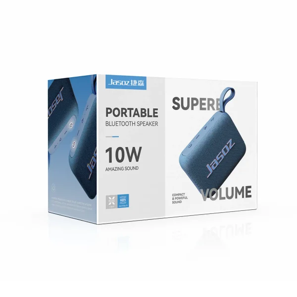 Hộp sản phẩm Loa Bluetooth Jasoz K113 T-K156 màu xanh, công suất 10W, Bluetooth 5.2, pin 1200mAh, chống nước, hỗ trợ TWS