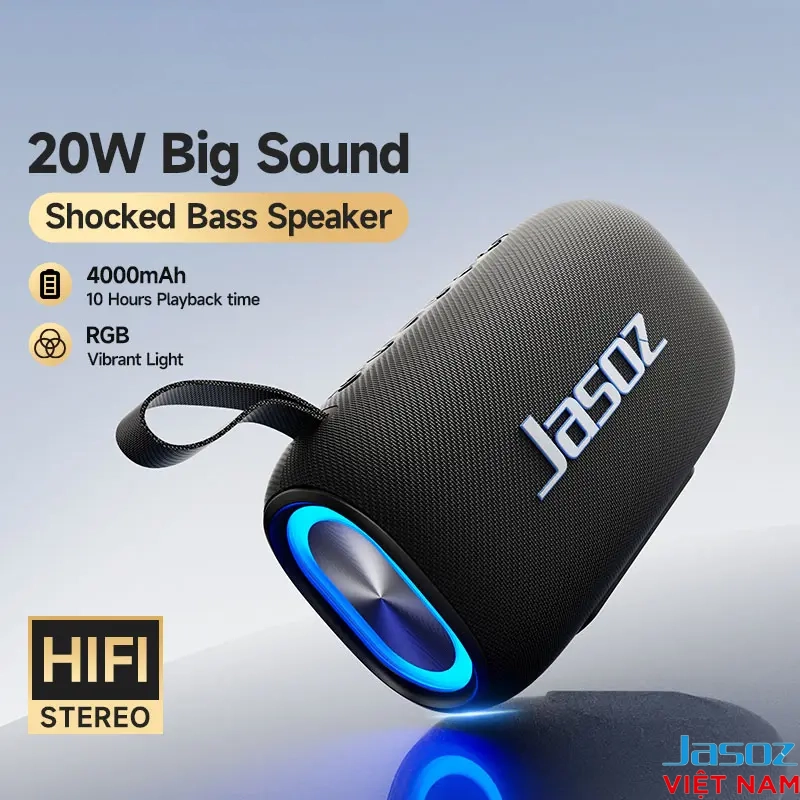 Loa Bluetooth Jasoz T-K162 công suất 20W, bass mạnh, pin 4000mAh, RGB nhiều màu, HiFi Stereo