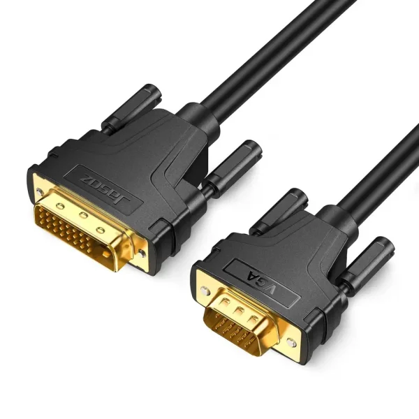 Hai đầu cắm DVI male và VGA male mạ vàng 24K của cáp chuyển DVI sang VGA Jasoz T-B131 1.8M, Full HD 1080p/60Hz