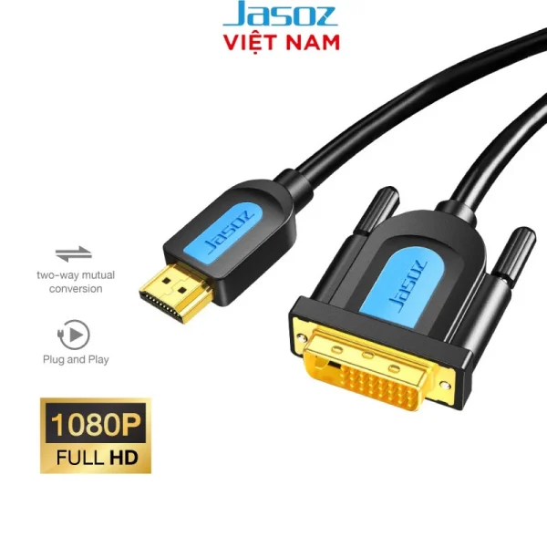 Cáp chuyển HDMI sang DVI Jasoz Việt Nam, chuyển đổi 2 chiều, cắm là chạy, hỗ trợ Full HD 1080P
