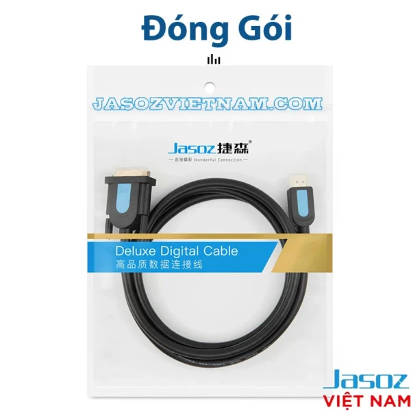 Đóng gói cáp chuyển HDMI sang DVI Jasoz A105 trong túi nylon zip khóa, in logo Jasoz chính hãng