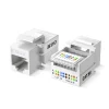 Hạt Mạng Âm Tường Cat5E Jasoz T-E296 Chân Tiếp Xúc Mạ Vàng 6 Hạt mạng âm tường Cat5E Jasoz T-E296 mở nắp lộ rãnh IDC, sticker hướng dẫn màu T568A/T568B in trên thân, vỏ PC trắng