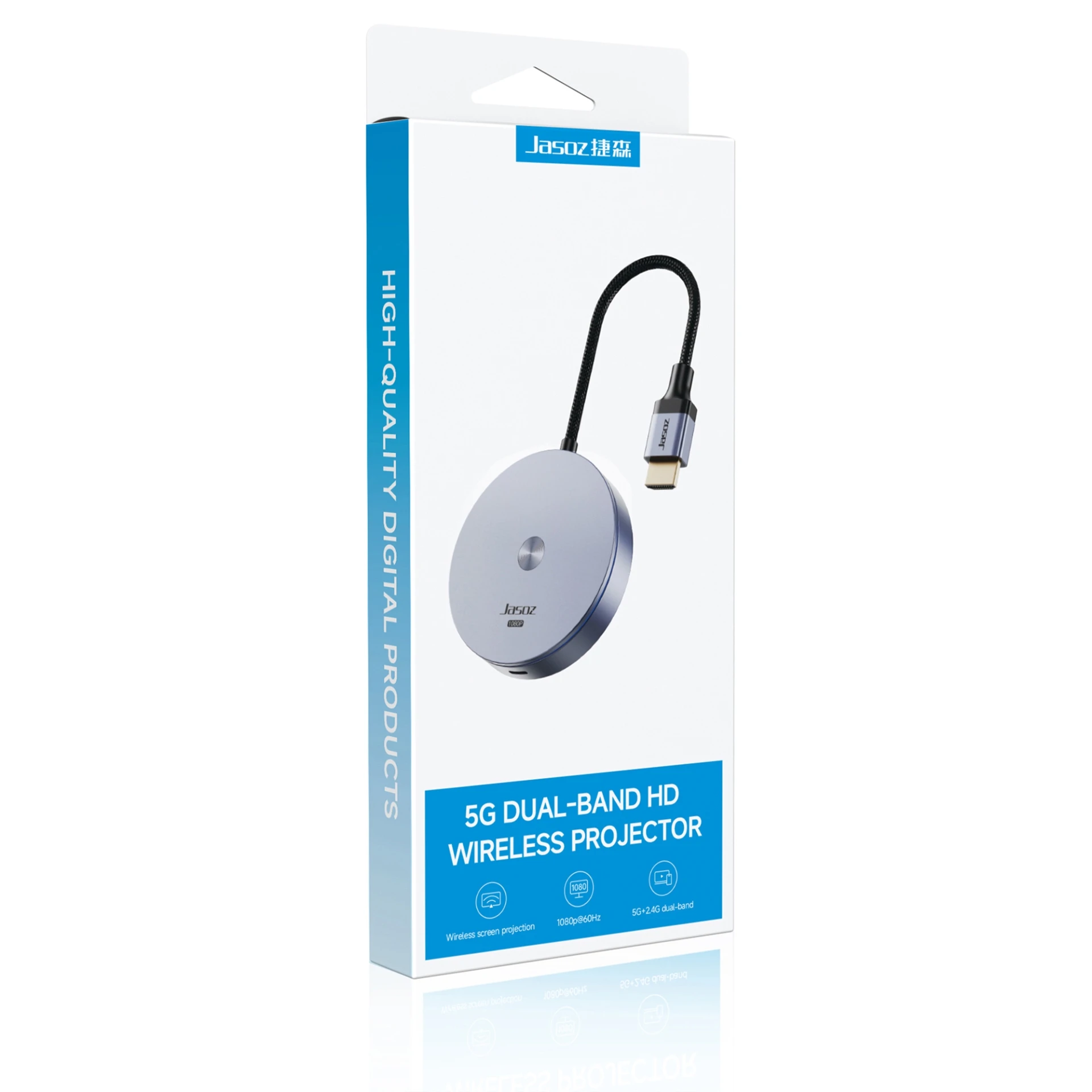 Hộp Đóng Gói Bộ Phát HDMI Không Dây Jasoz T-G166 Hộp đóng gói chính hãng Jasoz T-G166 — bộ phát HDMI không dây 1080P@60Hz, băng tần kép 5G+2.4GHz